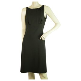 Moschino Cheap And Chic-Moschino Cheap & Chic Black Knee Length Sleeveless Woolen Dress Sz 40-Black