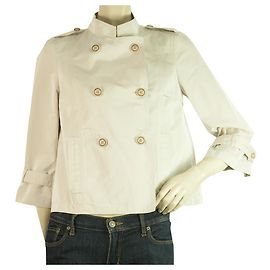 Trussardi Jeans Off White Woman's Lightweight Polyester Trench Jacket It 42 White