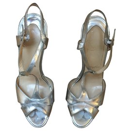 Christian Louboutin-Silver leather wedge sandals-Silvery