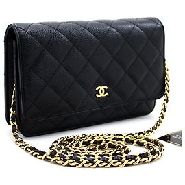 CHANEL Portafoglio con caviale su catena WOC Borsa a tracolla nera con tracolla Nero