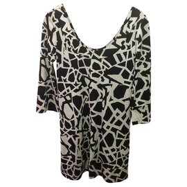 Diane Von Furstenberg-Robe en soie DvF Aggie-Noir,Blanc