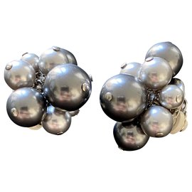 Céline-Celine pearl earrings-Silvery,Grey