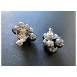 Céline-Celine pearl earrings-Silvery,Grey