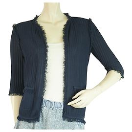Dsquared2 Dsquared 2 D2 Blaue Baumwoll-kurze Strickjacke Cardi w. Fransen Jacke Größe L. Marineblau