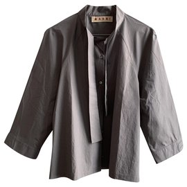 Marni-Top camicia di cotone grigio-Grigio