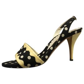 Yves Saint Laurent-YSK Vintage Polkadot Slingbacks-Schwarz,Weiß,Gelb