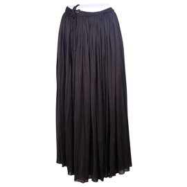 Hermès-Hermes long Grecian style brown silk jersey wrap skirt FR38-Brown