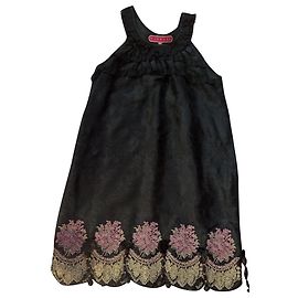 Vestido Manoush de seda preto bordado com renda e borlas Preto