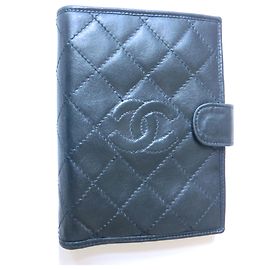 Chanel black leather diary Black
