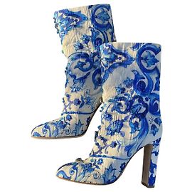 Dolce & Gabbana $2200 Dolce&Gabbana Blue Majolica Crystal boots booties Sz 41 Multiple colors