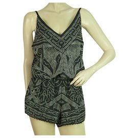 Autre Marque-Peace & Chaos Ethnic Printed Black and White Playsuit Summer Romper Size M / L-Black,White