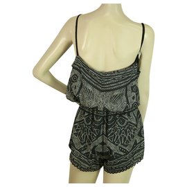 Autre Marque-Peace & Chaos Ethnic Printed Black and White Playsuit Summer Romper Size M / L-Black,White