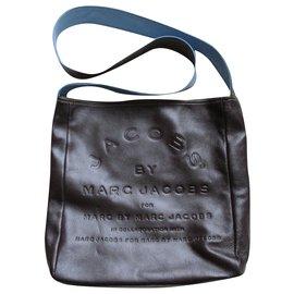 Marc by Marc Jacobs-Tote bag reversible, cuir marron/bleu.-Marron foncé
