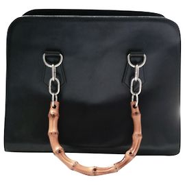 Comme Des Garcons Einkaufstasche mit Bambusgriff Schwarz
