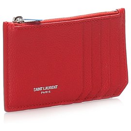 Autre Marque-YSL Red Leather Card Case-Red