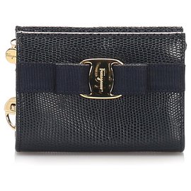 Autre Marque-Ferragamo Blue Vara Leather Coin Pouch-Blue,Dark blue