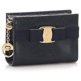 Autre Marque-Ferragamo Blue Vara Leather Coin Pouch-Blue,Dark blue