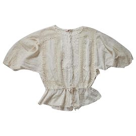 Top in cotone e pizzo beige Rebecca Taylor Beige