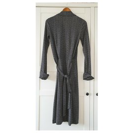 Diane Von Furstenberg-Robe portefeuille en soie vintage DvF rare-Noir,Blanc