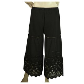 Autre Marque-Twin Set Simona Barbieri Black Cropped Pants 100% Cotton Summer Trousers sz XS-Black