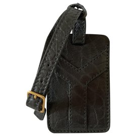 Yves Saint Laurent Etichetta da viaggio in pelle nera Nero