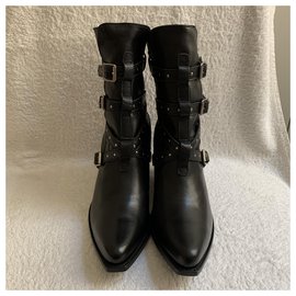 Céline-Rock schwarze Leder Berlin Stiefel-Schwarz