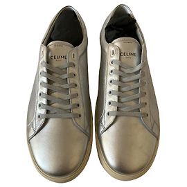 Céline Baskets Triomphe en cuir métallisé Argenté