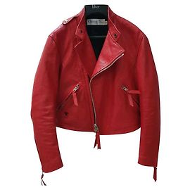 Christian Dior Red Shaman Couro Moto Jacket Sz.36 Vermelho