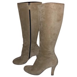 Gucci-Gucci suede knee-high boots-Beige