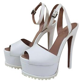 Alaïa ALAIA Sandalias con plataforma de cuero blanco Tacones Sz. 38 Blanco