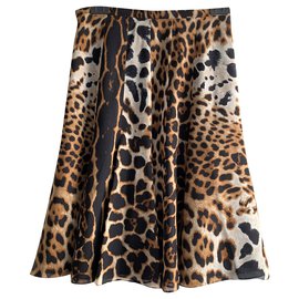 Yves Saint Laurent Falda de seda georgette animalier Multicolor Estampado de leopardo