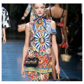 DOLCE & GABBANA Majolica Solar saia de seda terno Sz. 42 Multicor