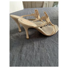 Rene Caovilla-Embroidery sandals with Swarovski crystals-Beige