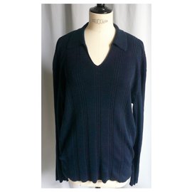 Hermès-HERMES Men's navy cotton sweater with polo neck BE TXL-Navy blue
