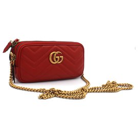 Gucci-GG Gucci Marmont mini bolsa matelassé vermelho-Vermelho
