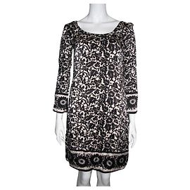 Diane Von Furstenberg Abito DvF in seta floreale nera e crema Nero Crudo
