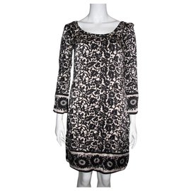 Diane Von Furstenberg-DvF black and cream floral silk dress-Black,Cream