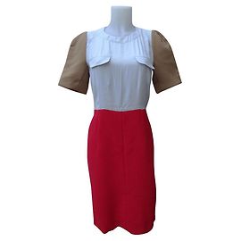 Marni Wool Viscose Dress Red Beige Red Beige