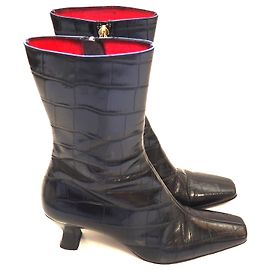 Vintage Escada Croco Leather Boots Size 35 Black Red