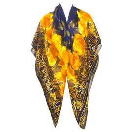 Christian Dior-Lenço de seda Christian Dior vintage-Dourado,Amarelo,Azul escuro