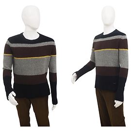 Dkny Pull à rayures pour hommes, taille L Marron Gris Jaune Bleu Marine