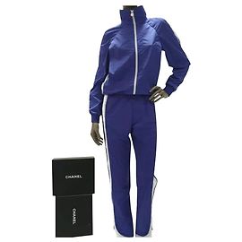 Chanel Logo Sport Suit Sz.36 Branco Azul