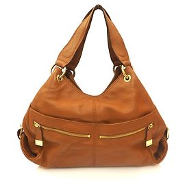 Michael Kors Bolsa em couro multi-bolso Marrom Dourado Castanho claro