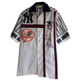 Camicia Gucci NY Yankees Patch in cotone bianca Bianco