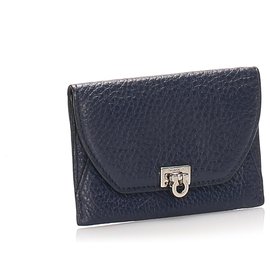 Autre Marque-Ferragamo Blue Gancini Leather Card Case-Blue
