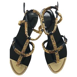 Moschino Sandali in pelle nera e oro Nero Gold hardware