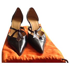 Hermès Lambskin Pumps Brown 7cm Heel Dark brown