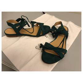 SéZane-Flat green suede leather tie sandal-Dark green