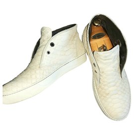 LANVIN MATTE PYTHON SKIN DESERT BOOTS Size 43 Eggshell