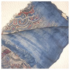 Autre Marque-ALTEA long scarf with paisley and faded blue patterns-Blue